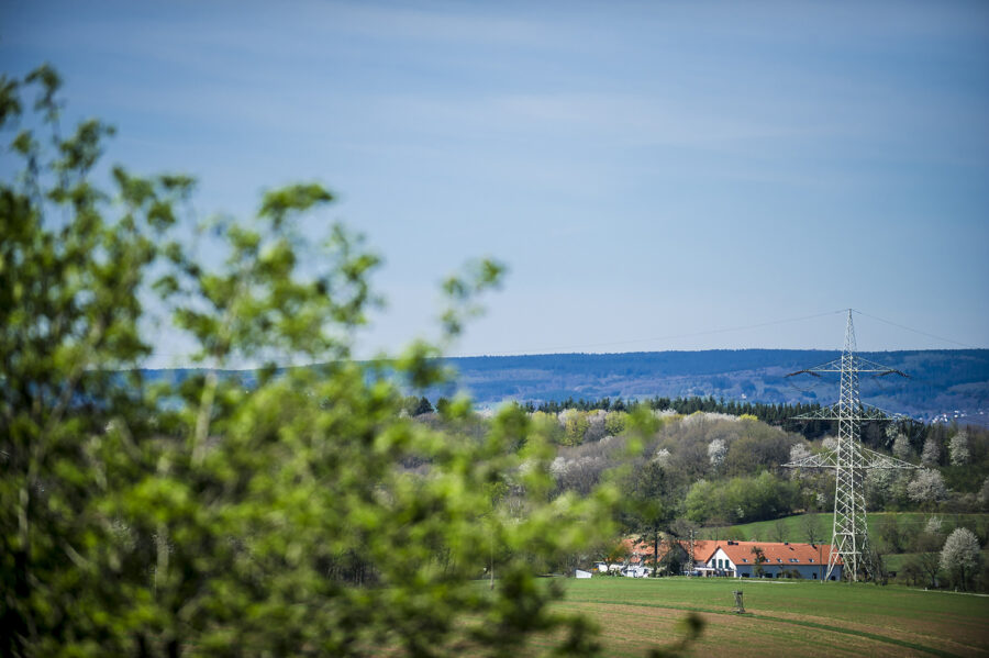 Fernbild auf den Dösterhof mit hinterliegendem Hochwald