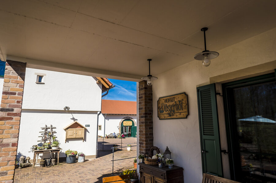 Blick vom Hofcafé in den Innenhof