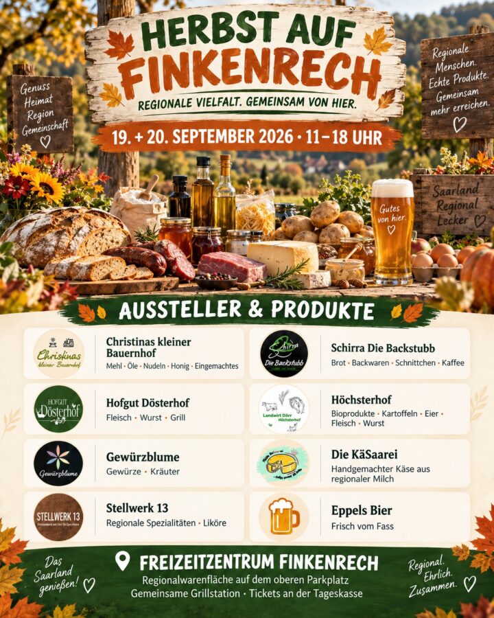 Plakat für den Markt Herbst auf Finkenrech 2026 mit den teilnehmenden regionalen Erzeugern